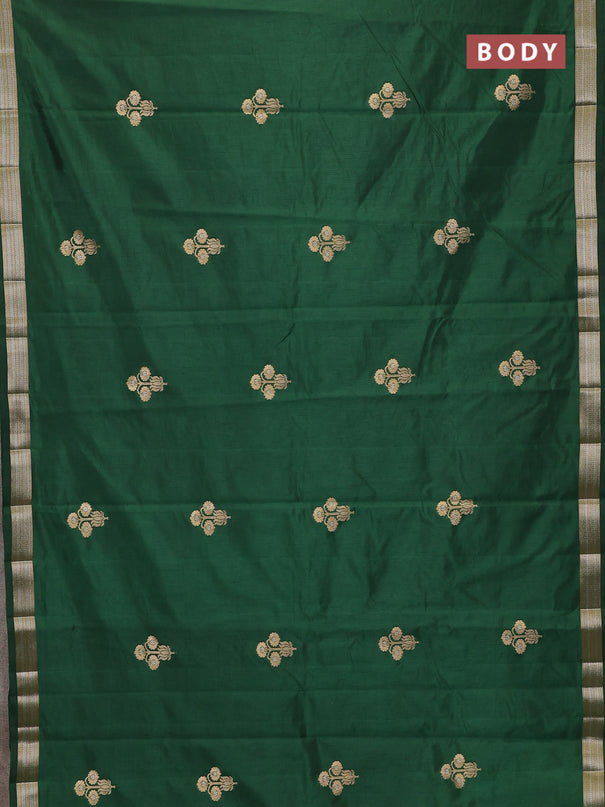Semi raw silk saree bottle green with zari woven buttas and zari woven border