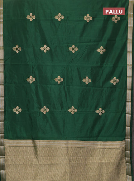 Semi raw silk saree bottle green with zari woven buttas and zari woven border
