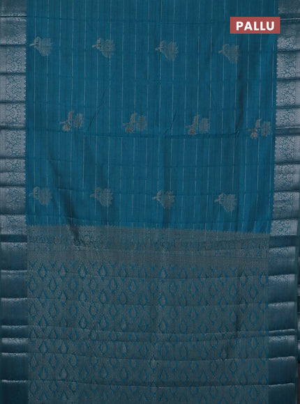 Semi raw silk saree cs blue with allover thread &zari weaves & buttas and silver zari woven border