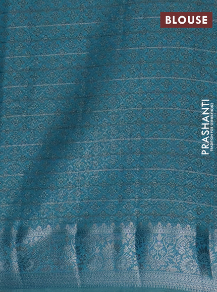 Semi raw silk saree cs blue with allover thread &zari weaves & buttas and silver zari woven border