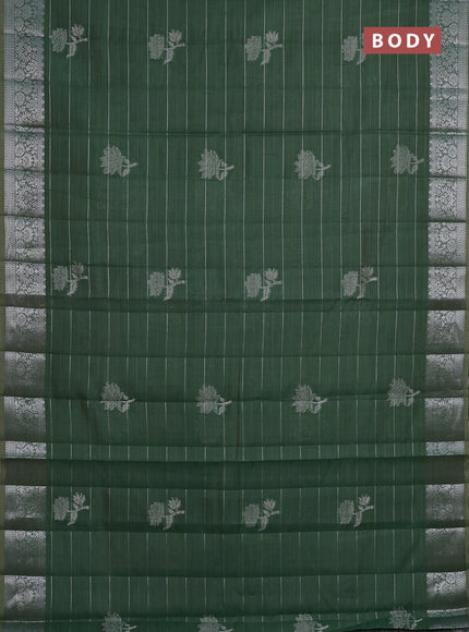 Semi raw silk saree green with allover thread &zari weaves & buttas and silver zari woven border
