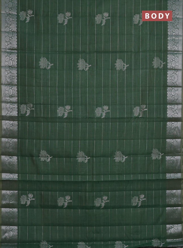 Semi raw silk saree green with allover thread &zari weaves & buttas and silver zari woven border