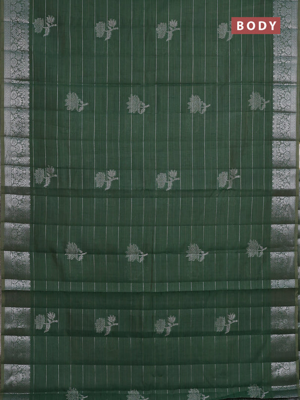 Semi raw silk saree green with allover thread &zari weaves & buttas and silver zari woven border