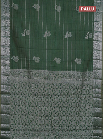 Semi raw silk saree green with allover thread &zari weaves & buttas and silver zari woven border
