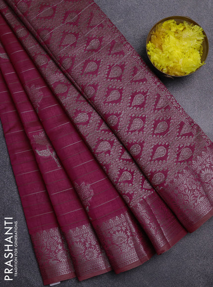 Semi raw silk saree pink with allover thread &zari weaves & buttas and silver zari woven border