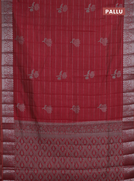 Semi raw silk saree maroon with allover thread &zari weaves & buttas and silver zari woven border
