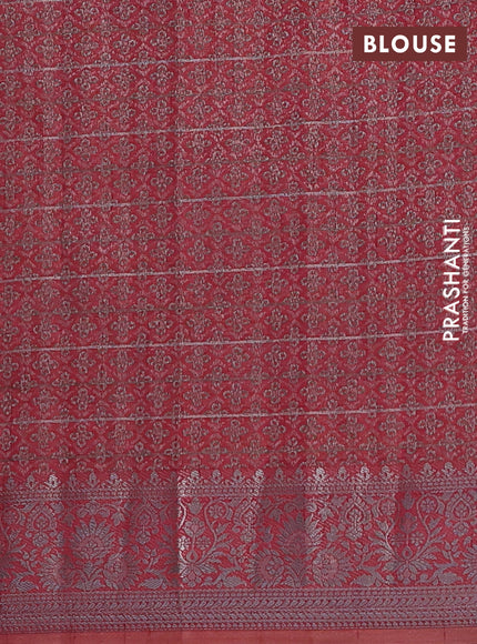 Semi raw silk saree maroon with allover thread &zari weaves & buttas and silver zari woven border