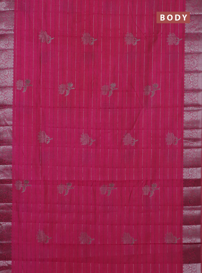 Semi raw silk saree wine shade with allover thread &zari weaves & buttas and silver zari woven border