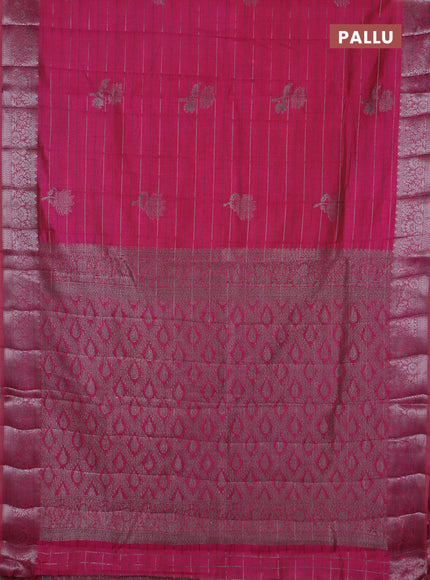Semi raw silk saree wine shade with allover thread &zari weaves & buttas and silver zari woven border