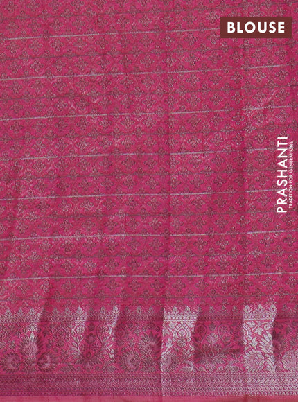 Semi raw silk saree wine shade with allover thread &zari weaves & buttas and silver zari woven border