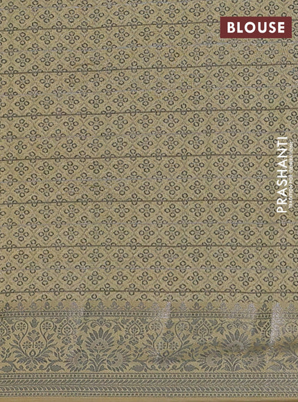 Semi raw silk saree pale yellow with allover thread &zari weaves & buttas and silver zari woven border
