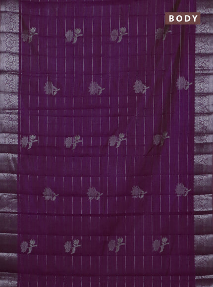 Semi raw silk saree purple with allover thread &zari weaves & buttas and silver zari woven border
