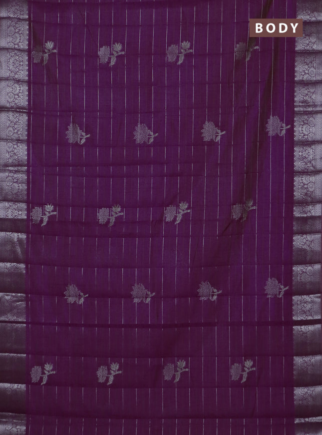 Semi raw silk saree purple with allover thread &zari weaves & buttas and silver zari woven border