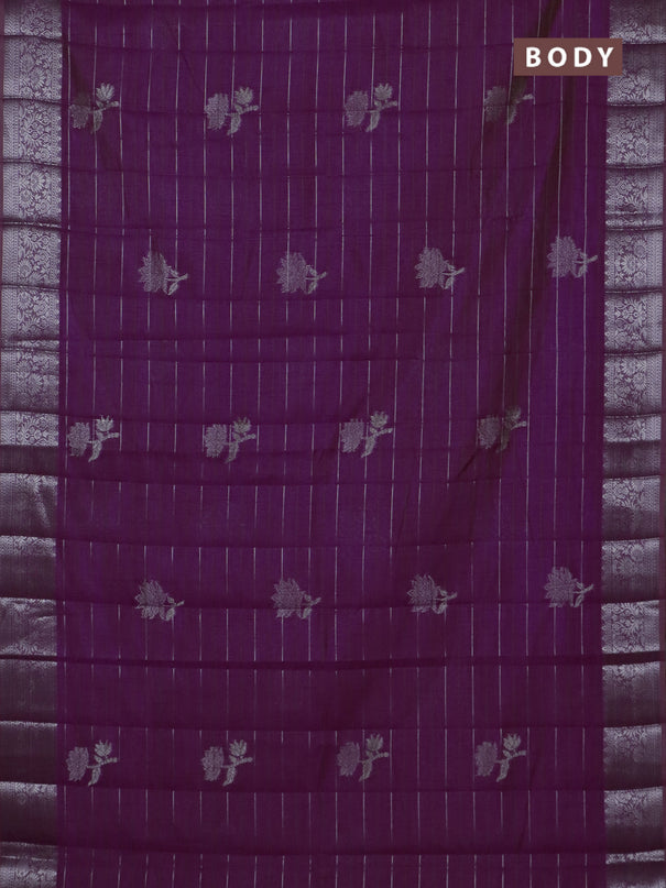 Semi raw silk saree purple with allover thread &zari weaves & buttas and silver zari woven border