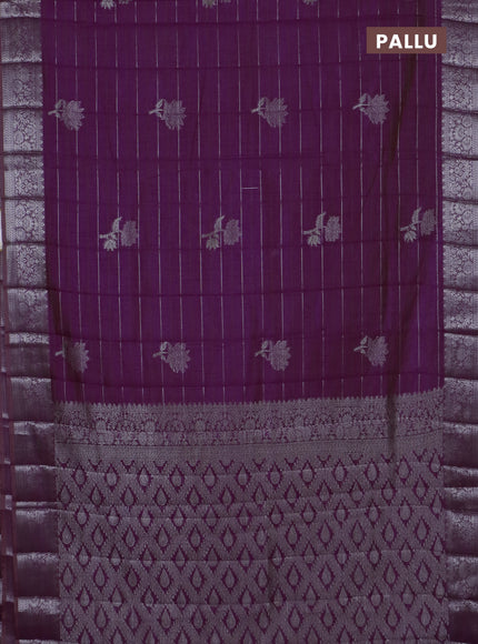 Semi raw silk saree purple with allover thread &zari weaves & buttas and silver zari woven border