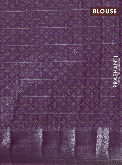 Semi raw silk saree purple with allover thread &zari weaves & buttas and silver zari woven border