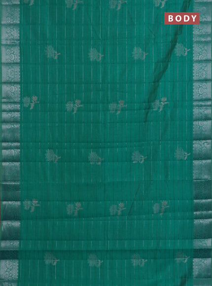 Semi raw silk saree teal blue with allover thread &zari weaves & buttas and silver zari woven border
