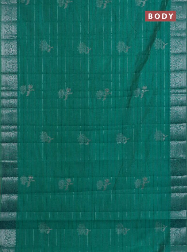 Semi raw silk saree teal blue with allover thread &zari weaves & buttas and silver zari woven border
