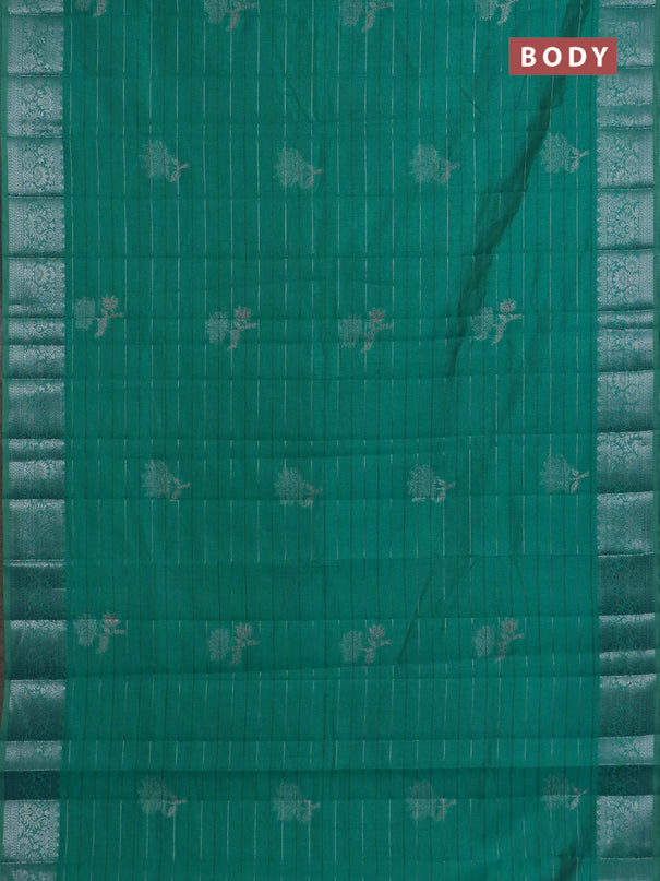 Semi raw silk saree teal blue with allover thread &zari weaves & buttas and silver zari woven border