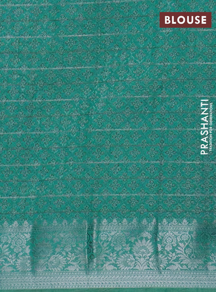 Semi raw silk saree teal blue with allover thread &zari weaves & buttas and silver zari woven border