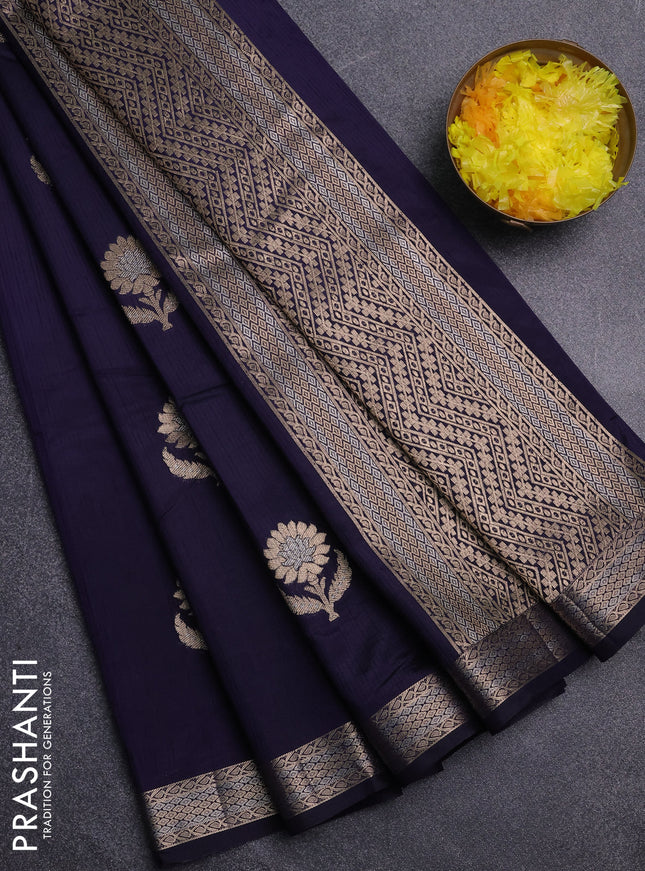 Semi raw silk saree navy blue with zari woven buttas and zari woven border