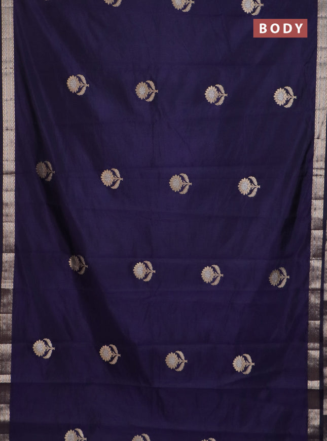 Semi raw silk saree navy blue with zari woven buttas and zari woven border
