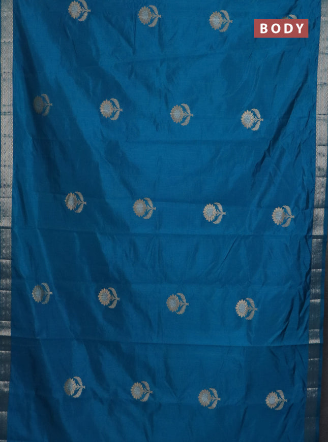 Semi raw silk saree cs blue with zari woven buttas and zari woven border