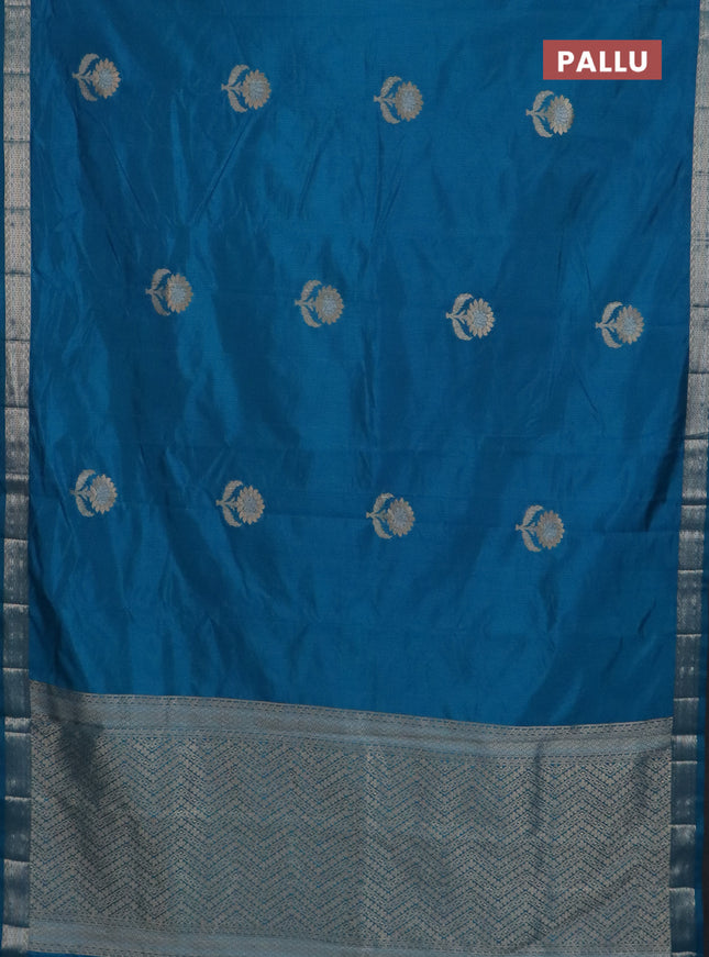 Semi raw silk saree cs blue with zari woven buttas and zari woven border