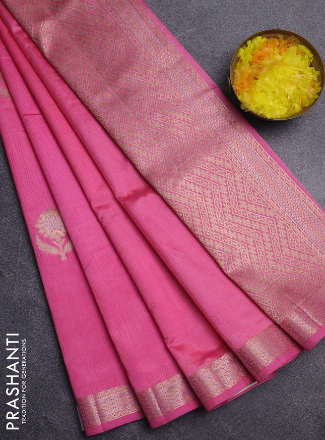 Semi raw silk saree light pink with zari woven buttas and zari woven border
