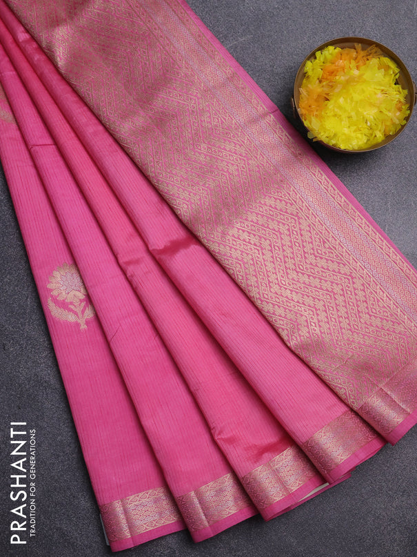Semi raw silk saree light pink with zari woven buttas and zari woven border
