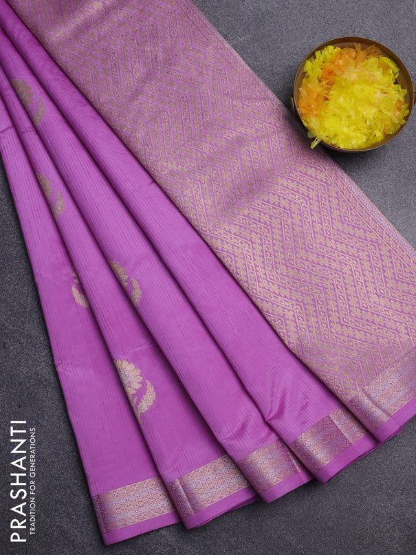 Semi raw silk saree lavender with zari woven buttas and zari woven border