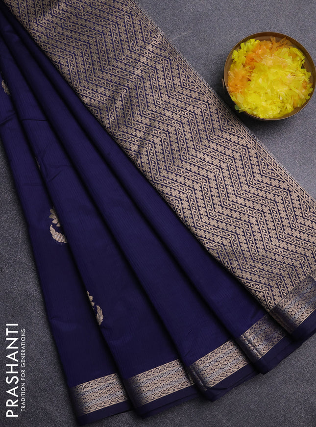 Semi raw silk saree navy blue with zari woven buttas and zari woven border