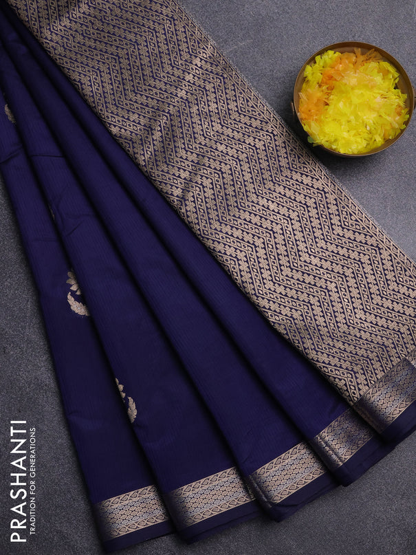 Semi raw silk saree navy blue with zari woven buttas and zari woven border