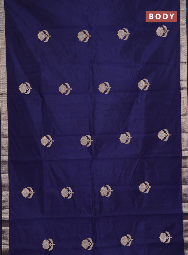 Semi raw silk saree navy blue with zari woven buttas and zari woven border