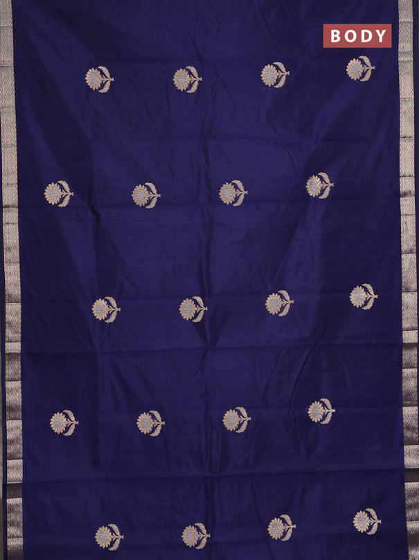 Semi raw silk saree navy blue with zari woven buttas and zari woven border