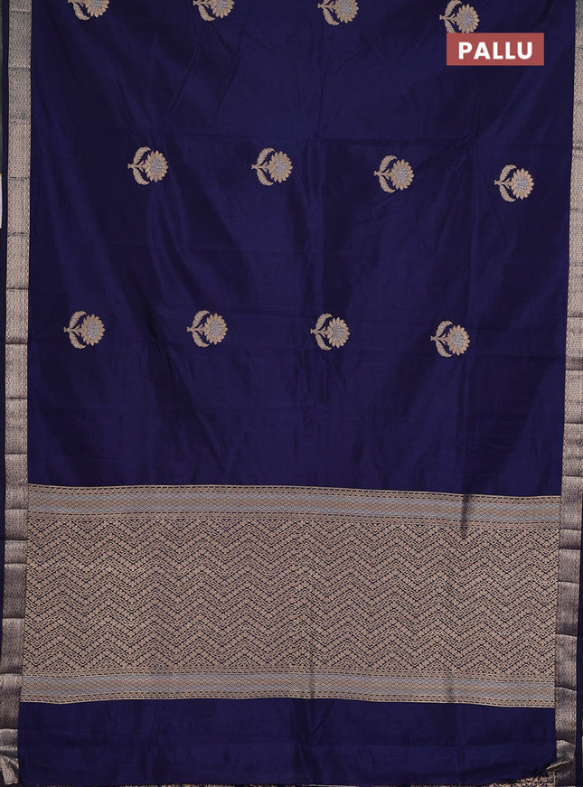 Semi raw silk saree navy blue with zari woven buttas and zari woven border