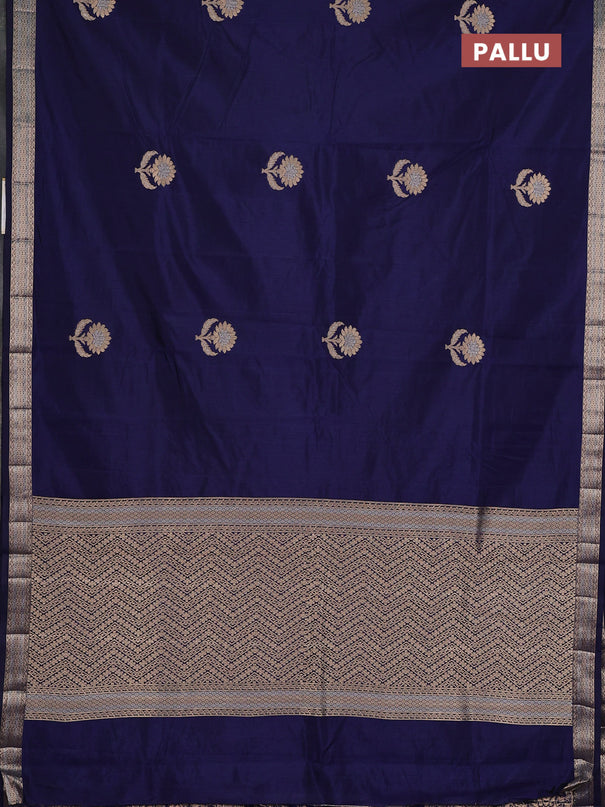 Semi raw silk saree navy blue with zari woven buttas and zari woven border