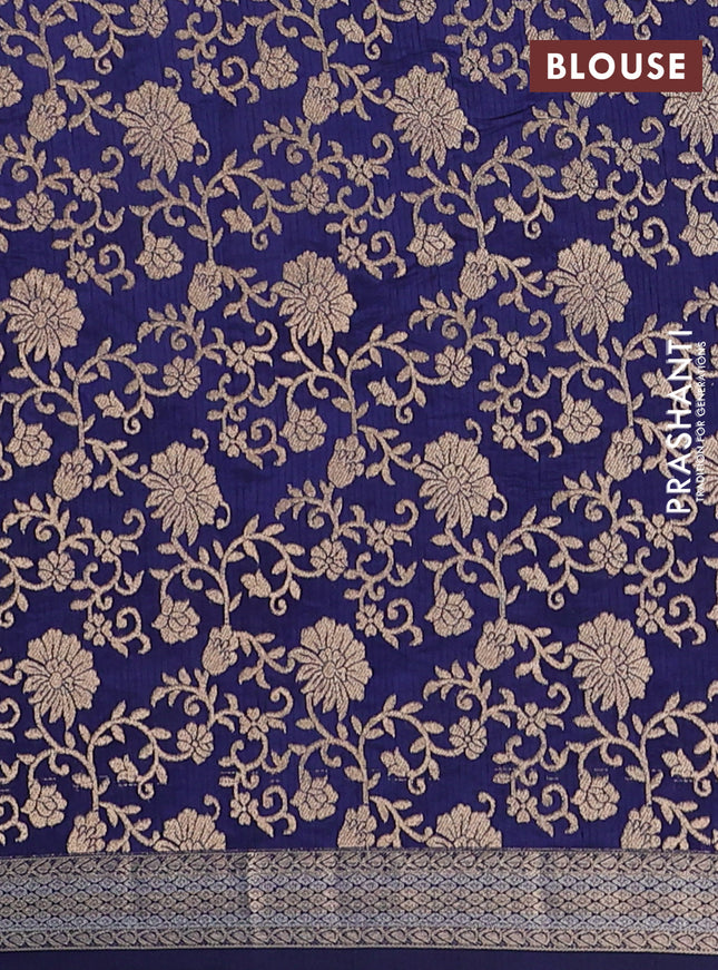 Semi raw silk saree navy blue with zari woven buttas and zari woven border