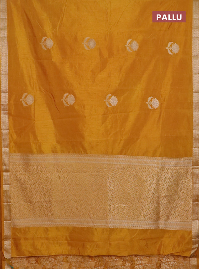Semi raw silk saree mustard yellow with zari woven buttas and zari woven border