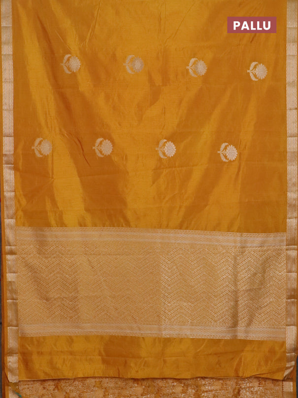 Semi raw silk saree mustard yellow with zari woven buttas and zari woven border