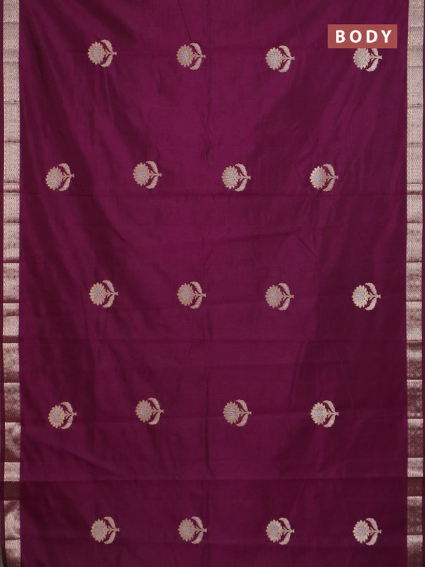 Semi raw silk saree deep purple with zari woven buttas and zari woven border