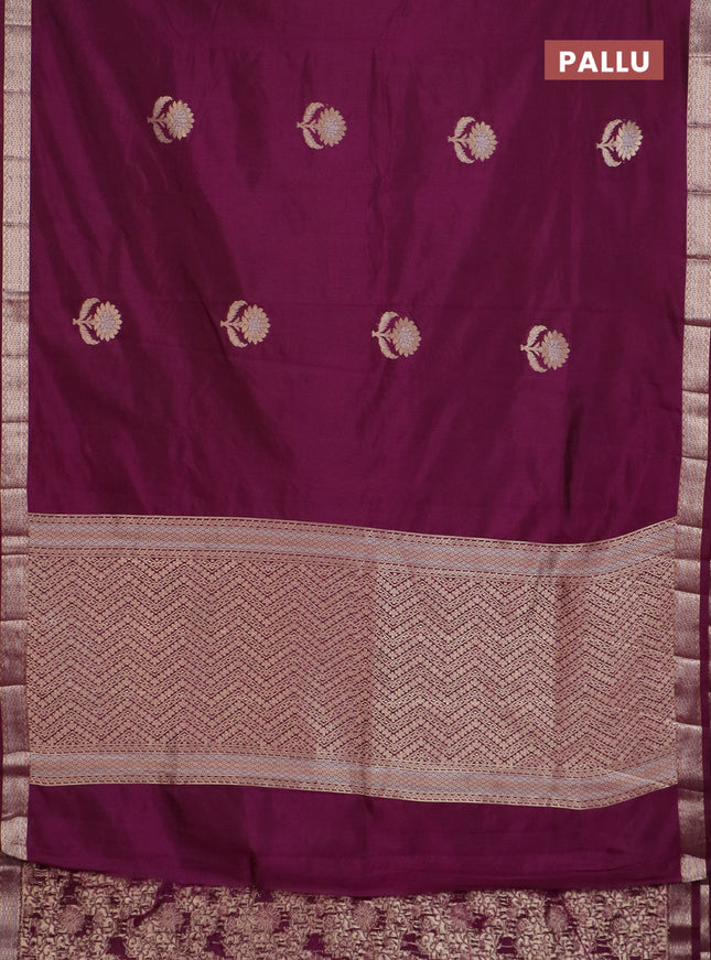 Semi raw silk saree deep purple with zari woven buttas and zari woven border