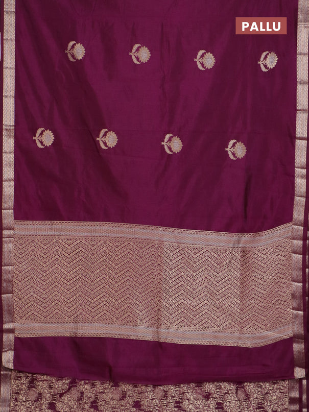 Semi raw silk saree deep purple with zari woven buttas and zari woven border