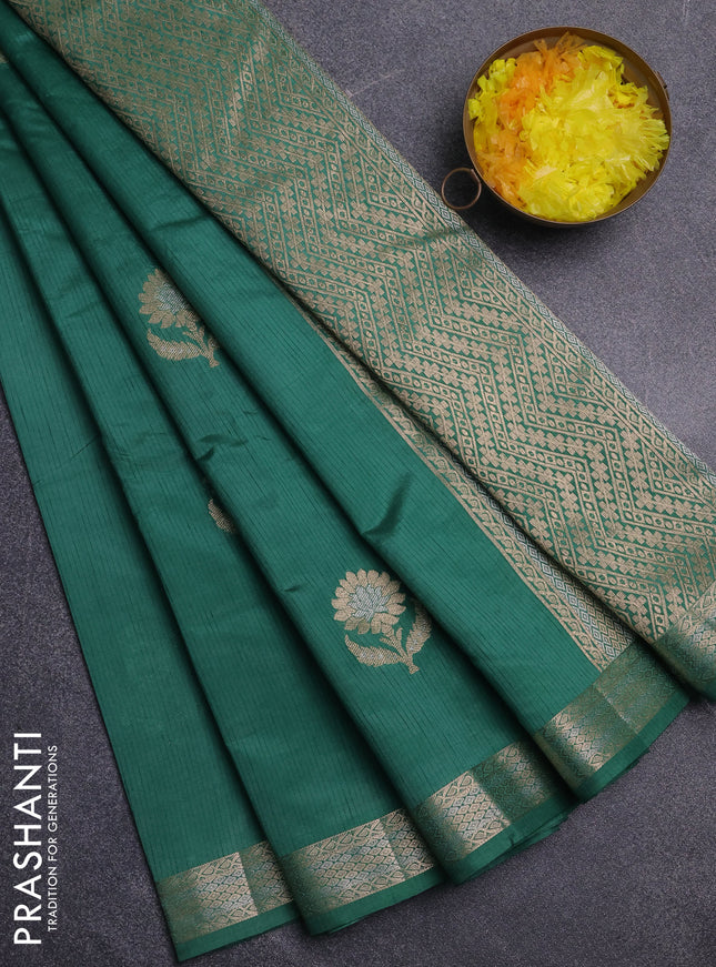 Semi raw silk saree teal green with zari woven buttas and zari woven border