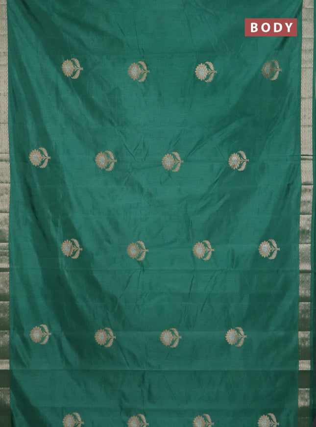 Semi raw silk saree teal green with zari woven buttas and zari woven border