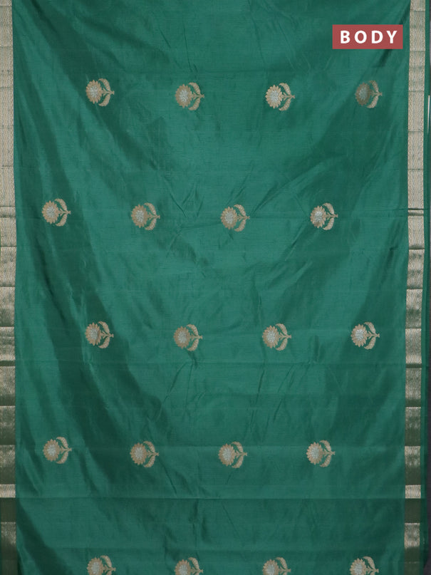 Semi raw silk saree teal green with zari woven buttas and zari woven border