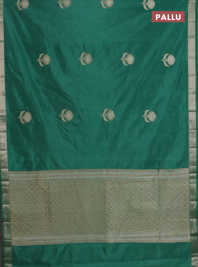 Semi raw silk saree teal green with zari woven buttas and zari woven border