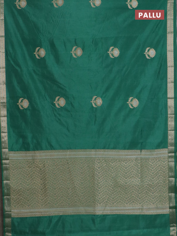 Semi raw silk saree teal green with zari woven buttas and zari woven border