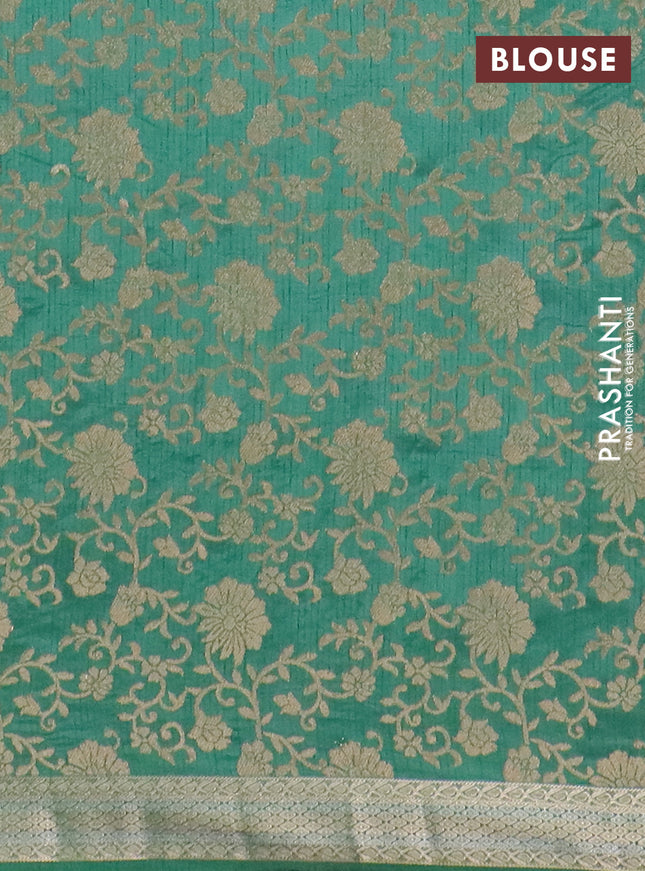 Semi raw silk saree teal green with zari woven buttas and zari woven border