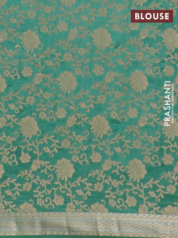 Semi raw silk saree teal green with zari woven buttas and zari woven border
